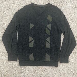 Cooper Canada Mens Large Gray Olive Wool Acrylic Blend Sweater Grandpa Crewneck